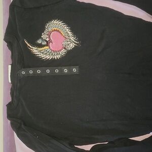 Black Long Sleeve Top with Heart Design